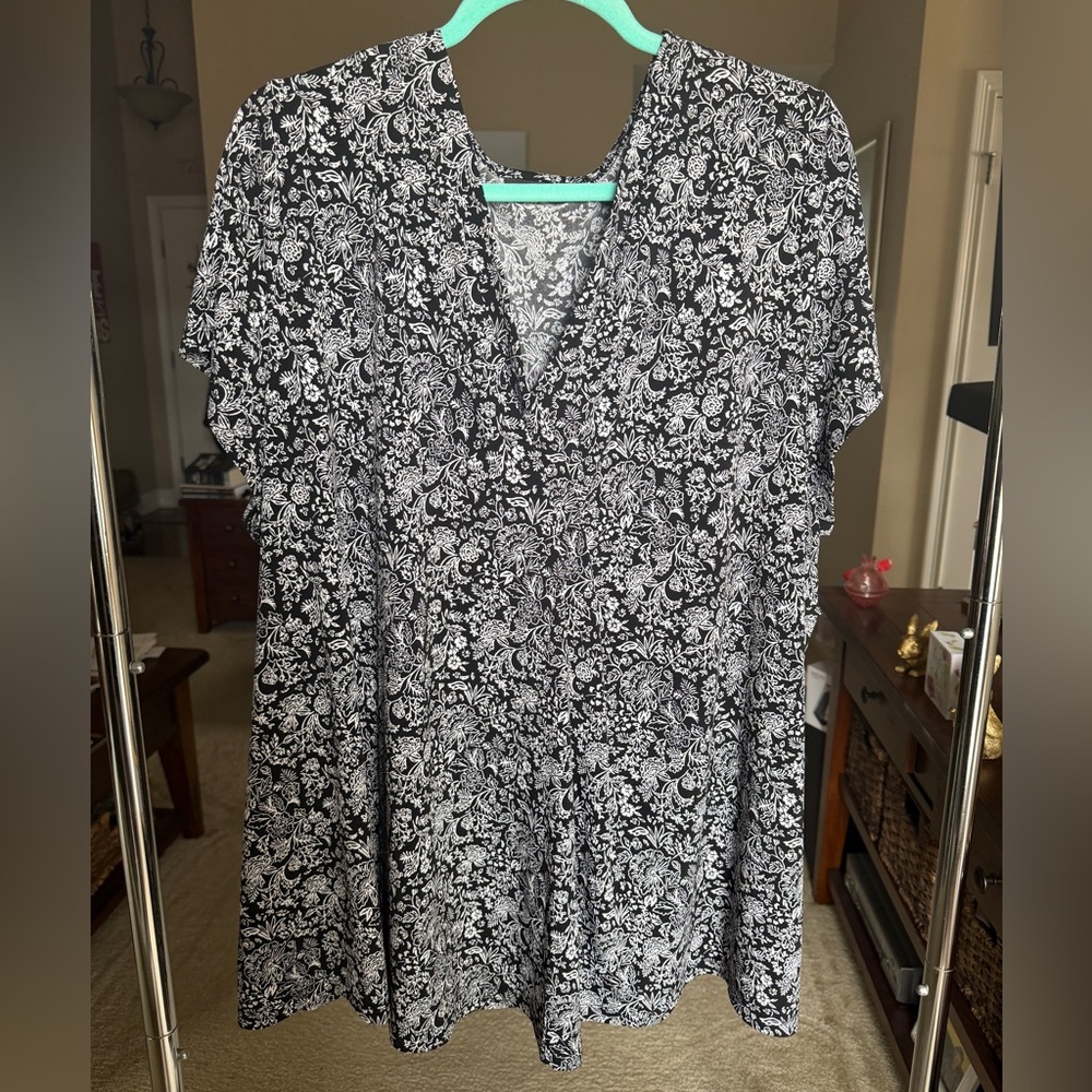 Lane Bryant Black and White Floral Blouse